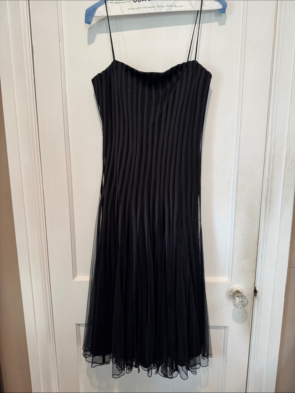 JS Collections Black Pleated Midi Slip Dress with Spaghetti Straps